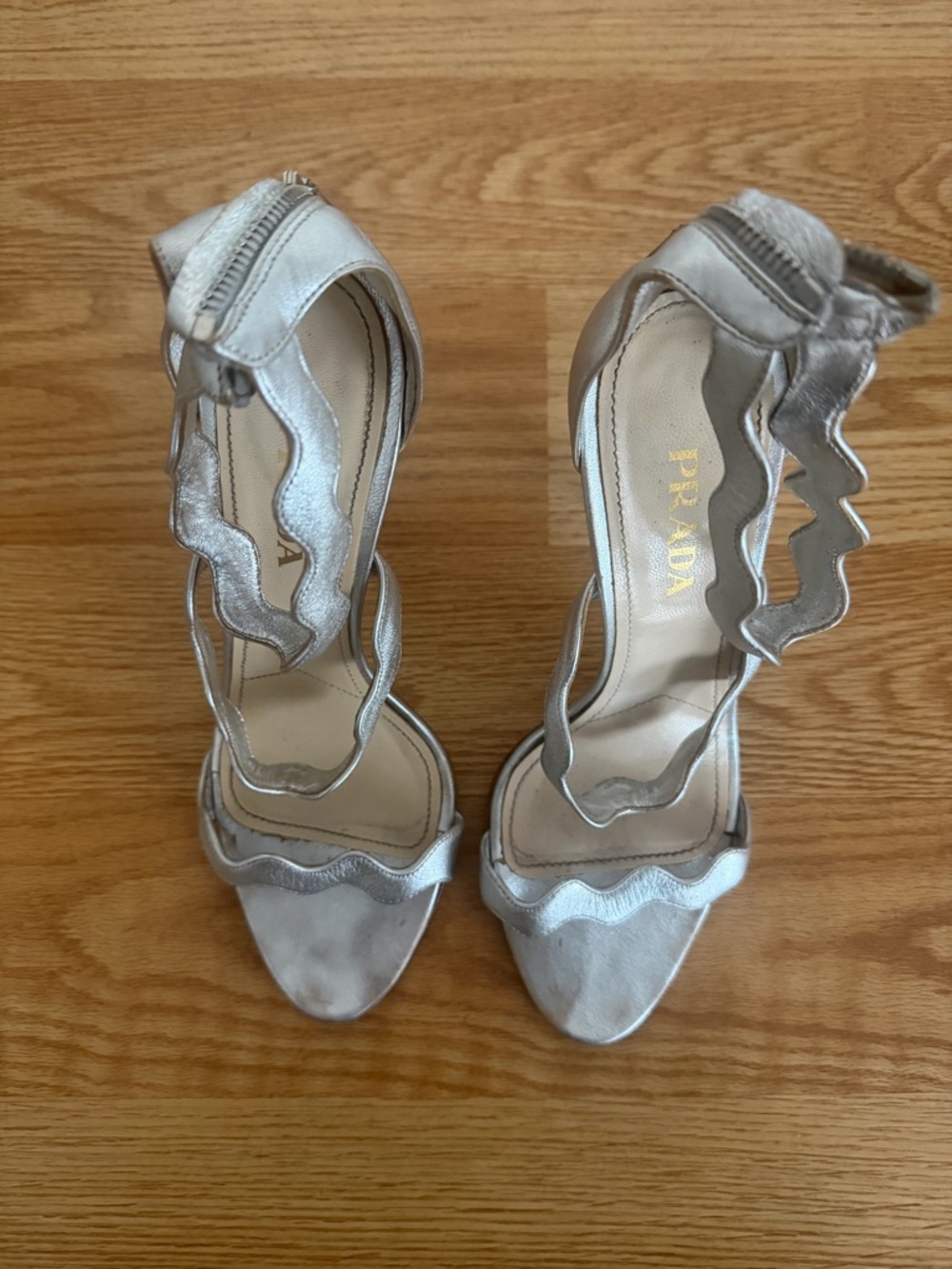 Prada Silver Wavy Strap High-Heel Sandals - Picture 2 of 5